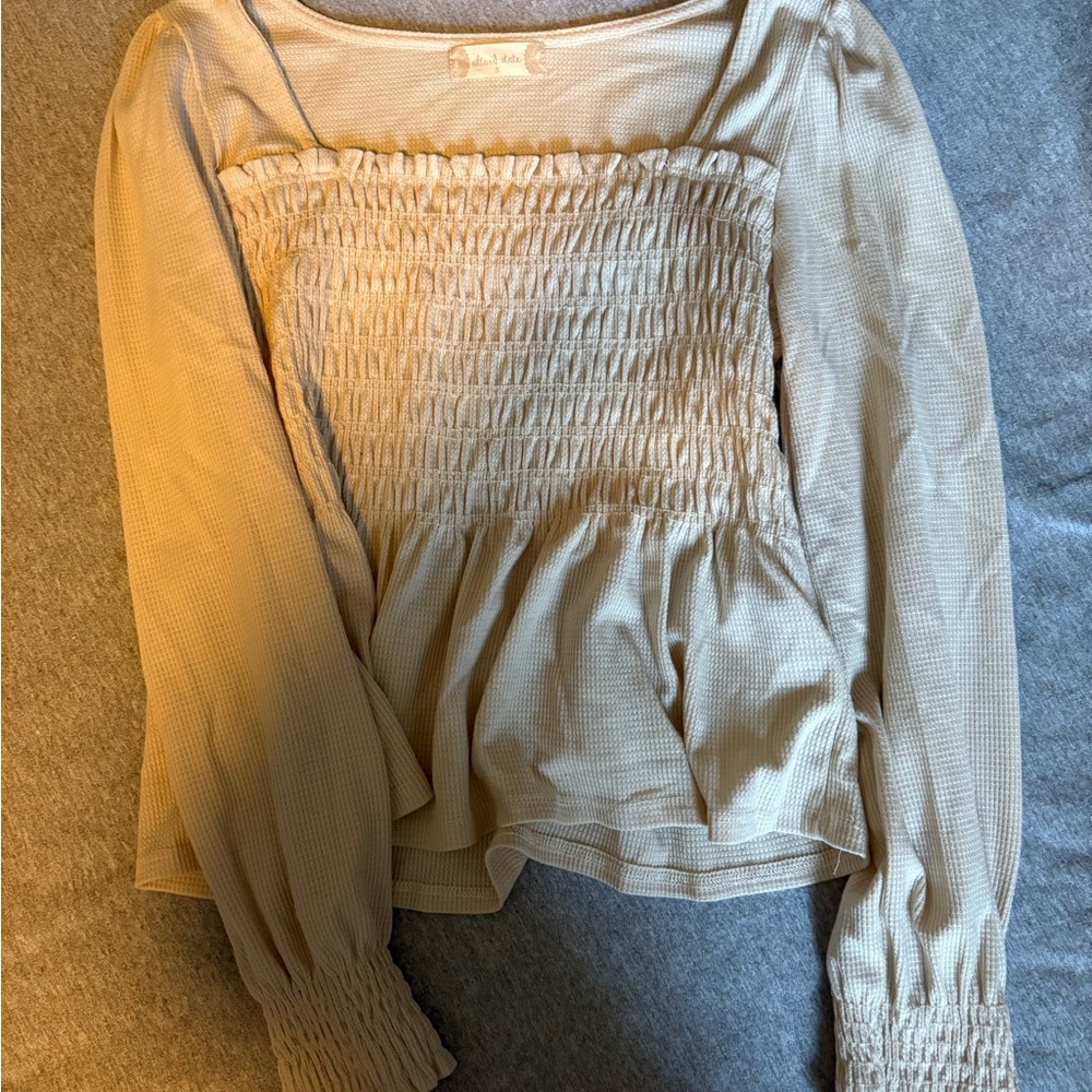 Altar'd State Cream Smocked Blouse